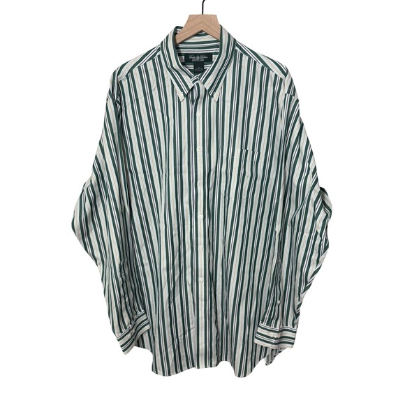 Brooks Brothers Country Club Mens XL Button Down Shirt‎ Green Stripe Cotton - Picture 2 of 7